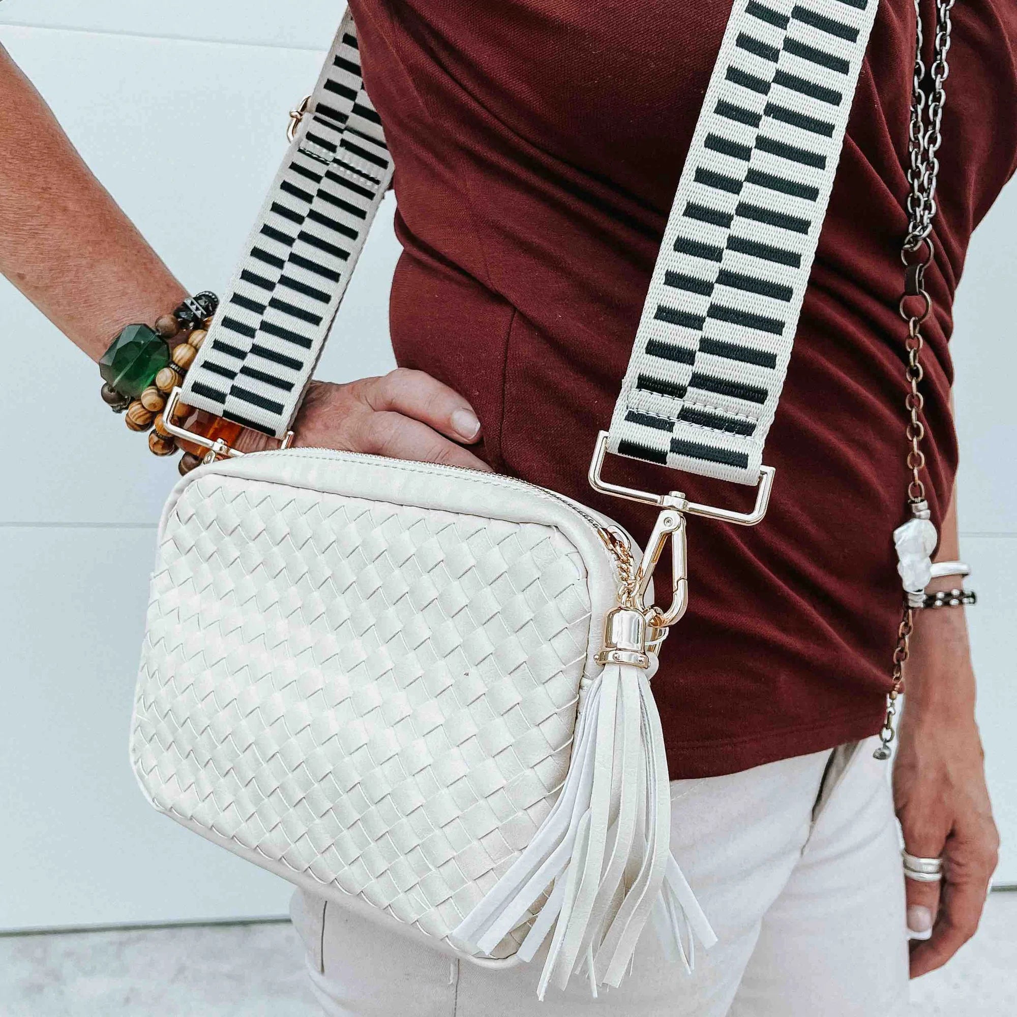 Woven Willow Crossbody Camera Bag - Cream