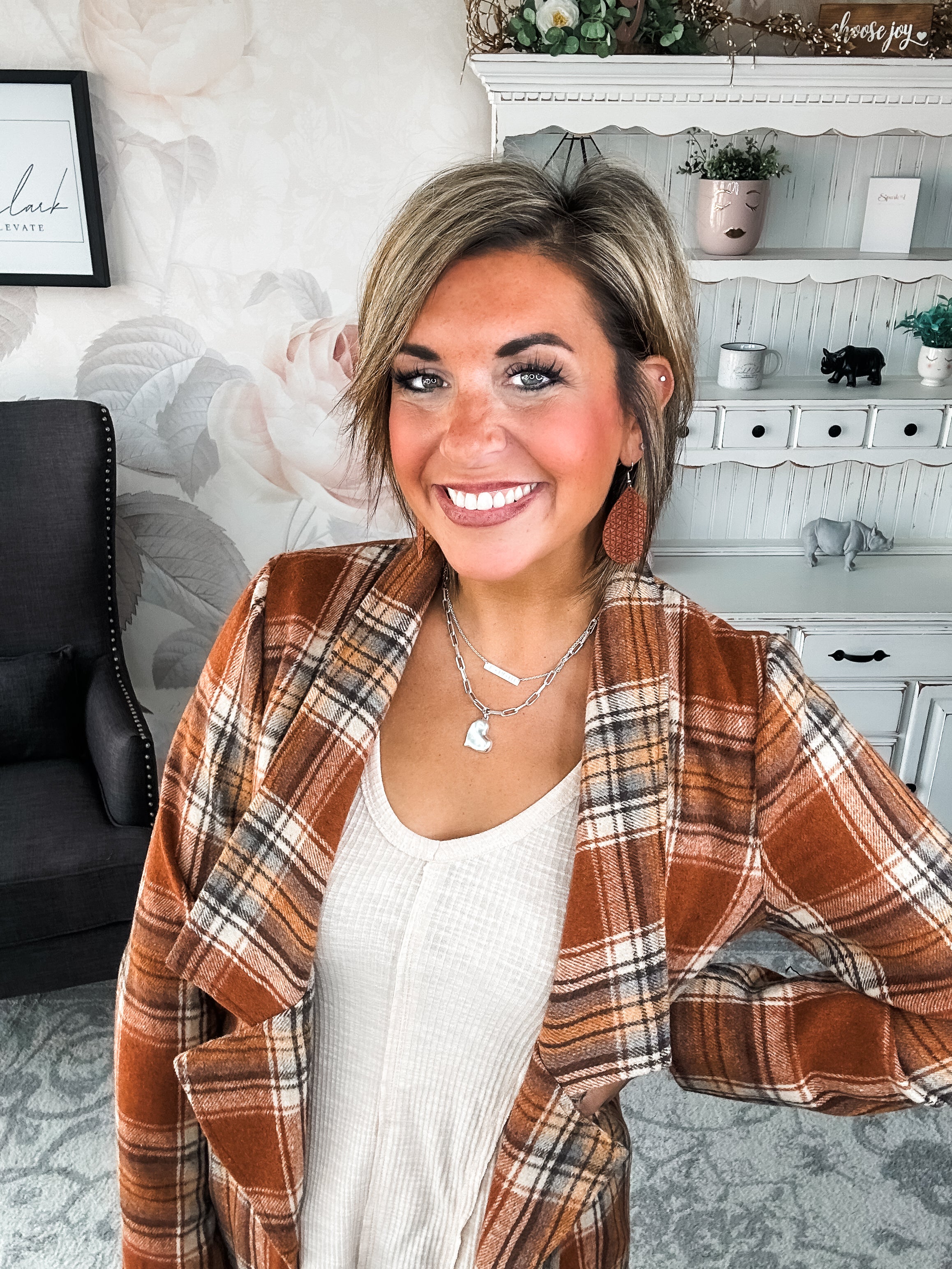 In The Air Plaid Jacket - Rust