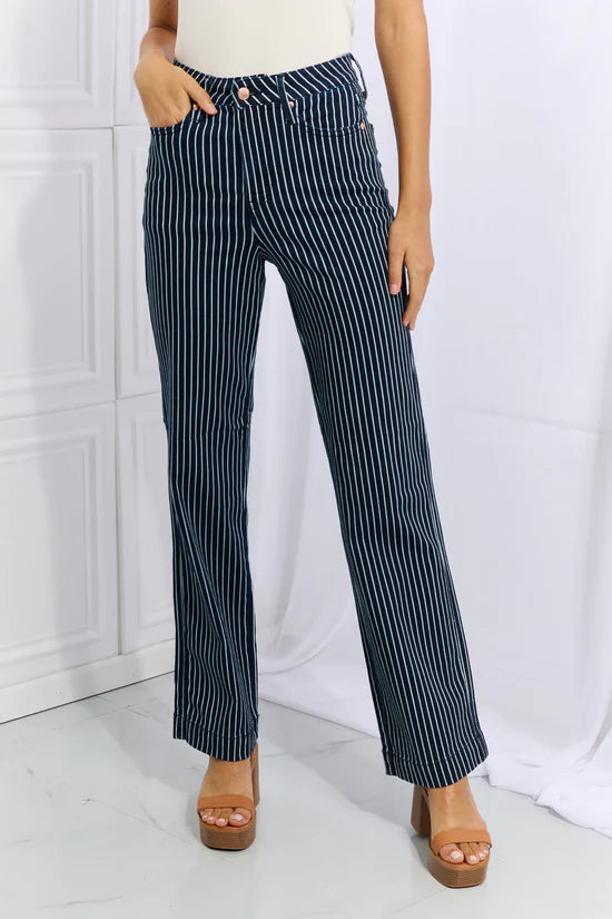 Judy Blue Tummy Control Striped Straight Leg Jeans