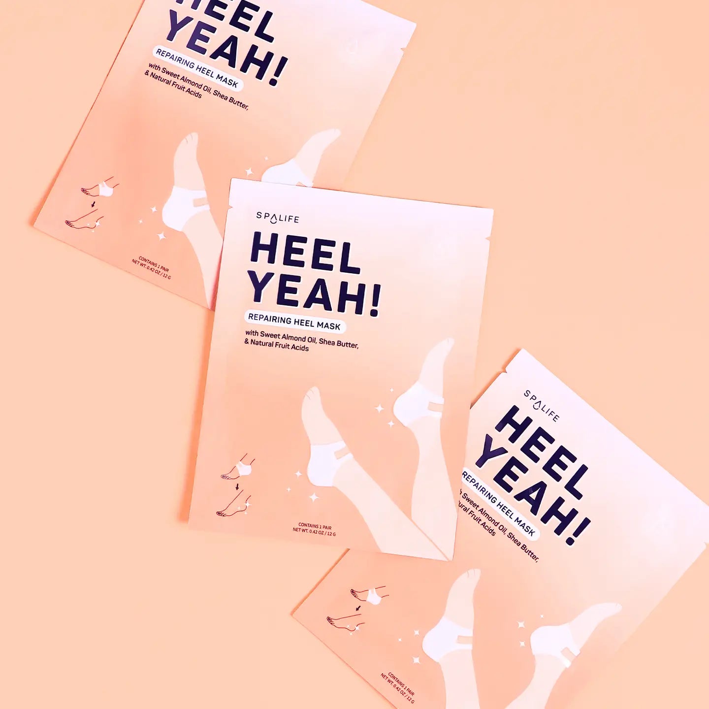 Heel Yeah! repairing foot mask with sweet almond oil, shea butter and natural fruit acids.