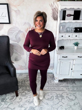 Cozy Up Shift Dress - Wine