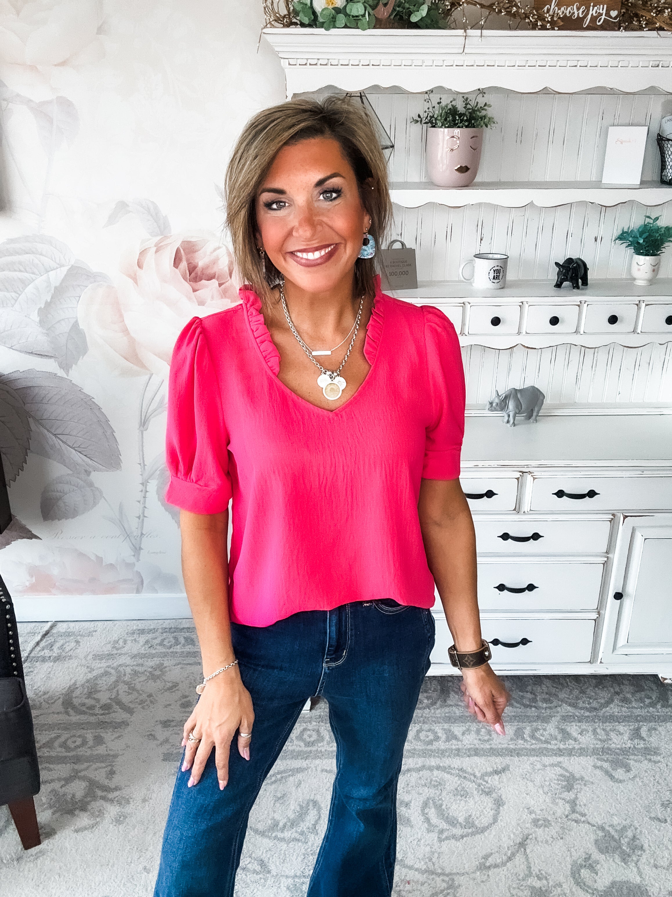 While You're Near Me Blouse - Fuchsia