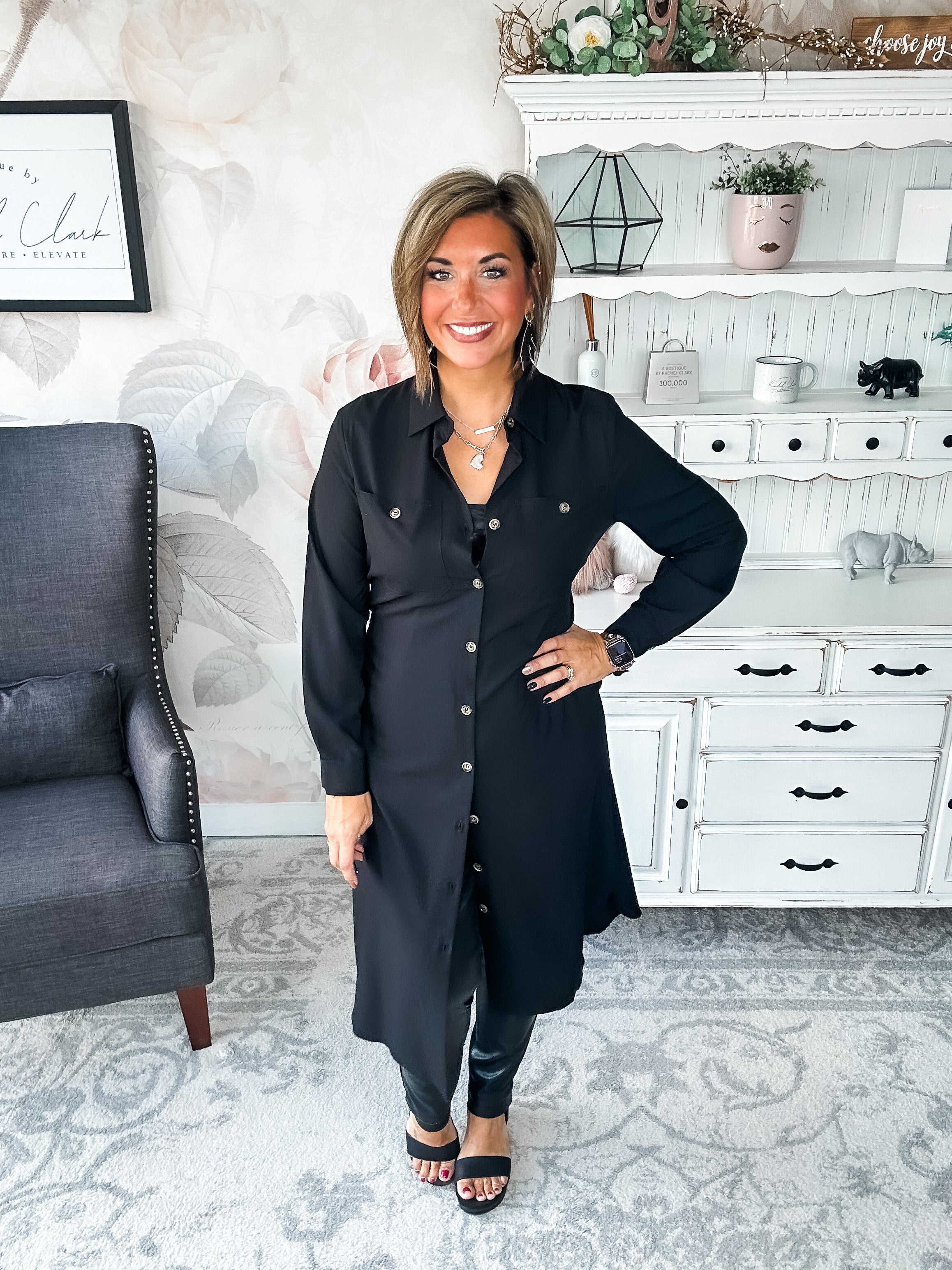 From the Top Button Down Dress - Black