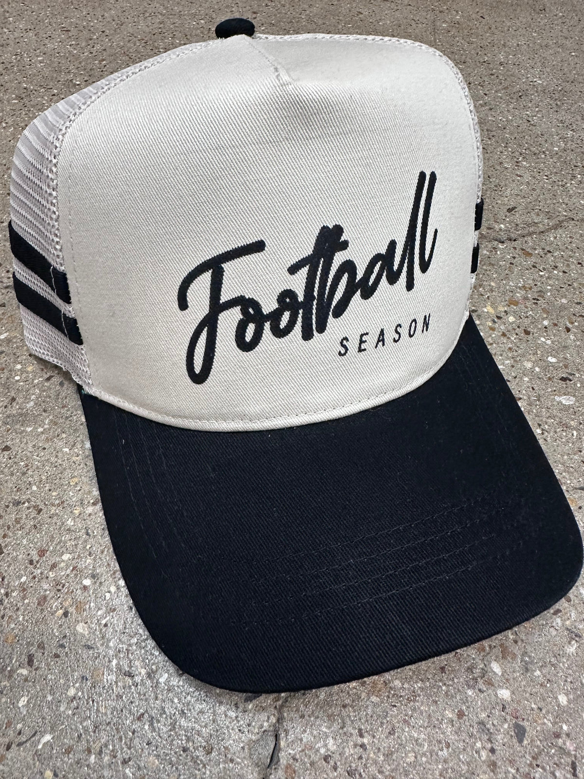 Football Season Black Striped Canvas Trucker Hat *ONLINE EXCLUSIVE*