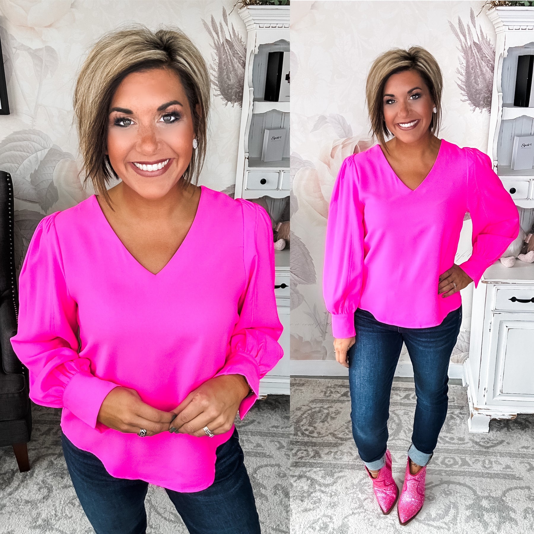 Make a Connection Blouse - Hot Pink