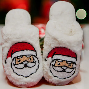 Santa Face Faux Rabbit Fur Slippers