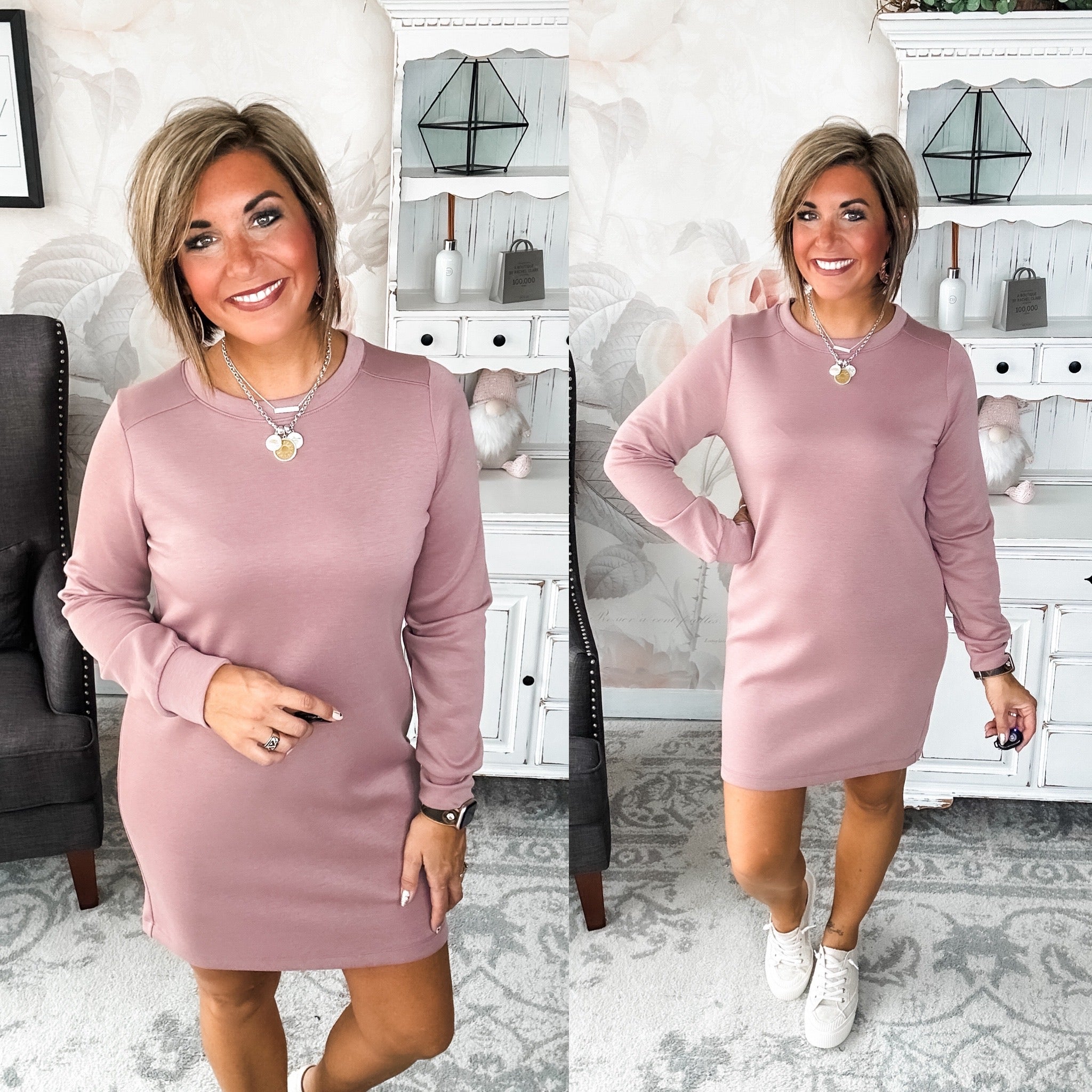 Cozy Up Shift Dress - Mauve