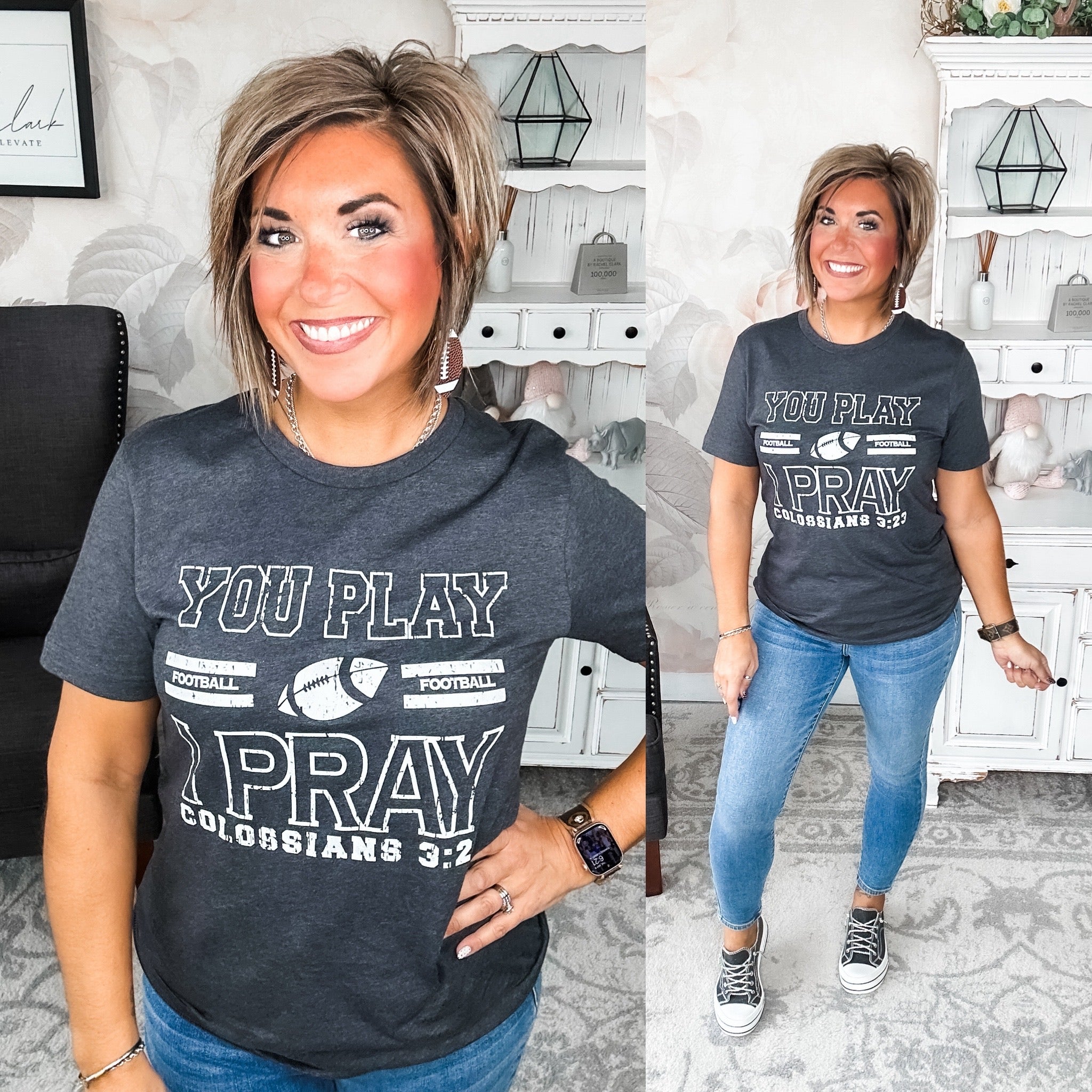 You Play, I Pray Graphic Tee - Charcoal