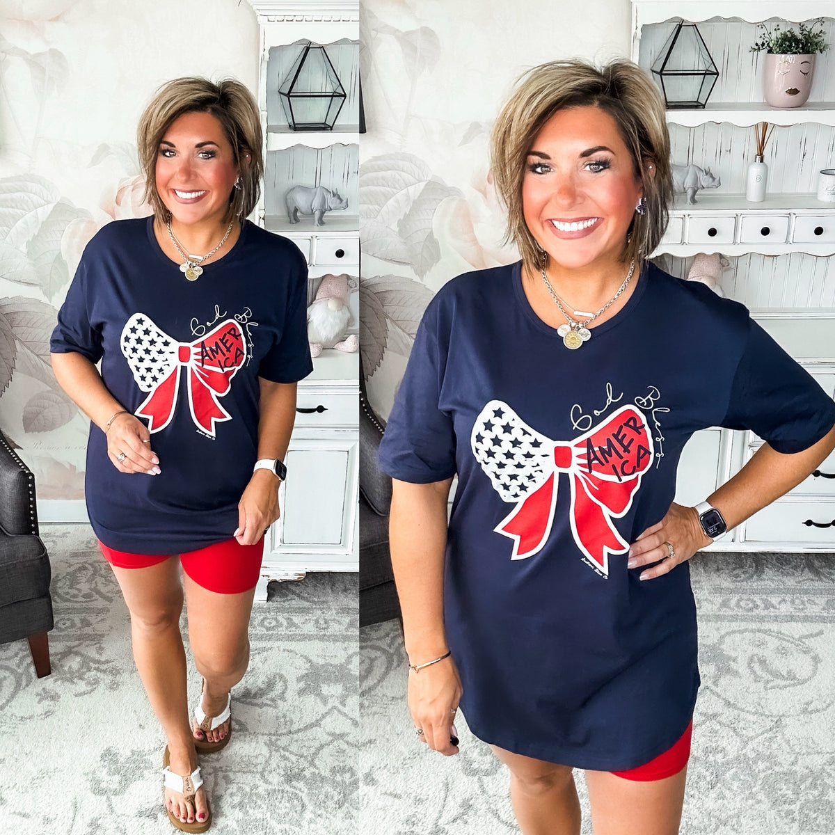 God Bless America Bow Graphic T-shirt Dress