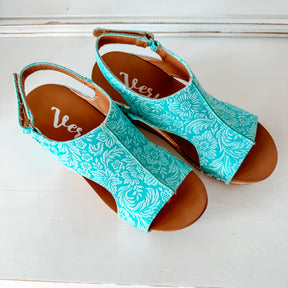 Isabella Tooled Wedge Sandal - Turquoise