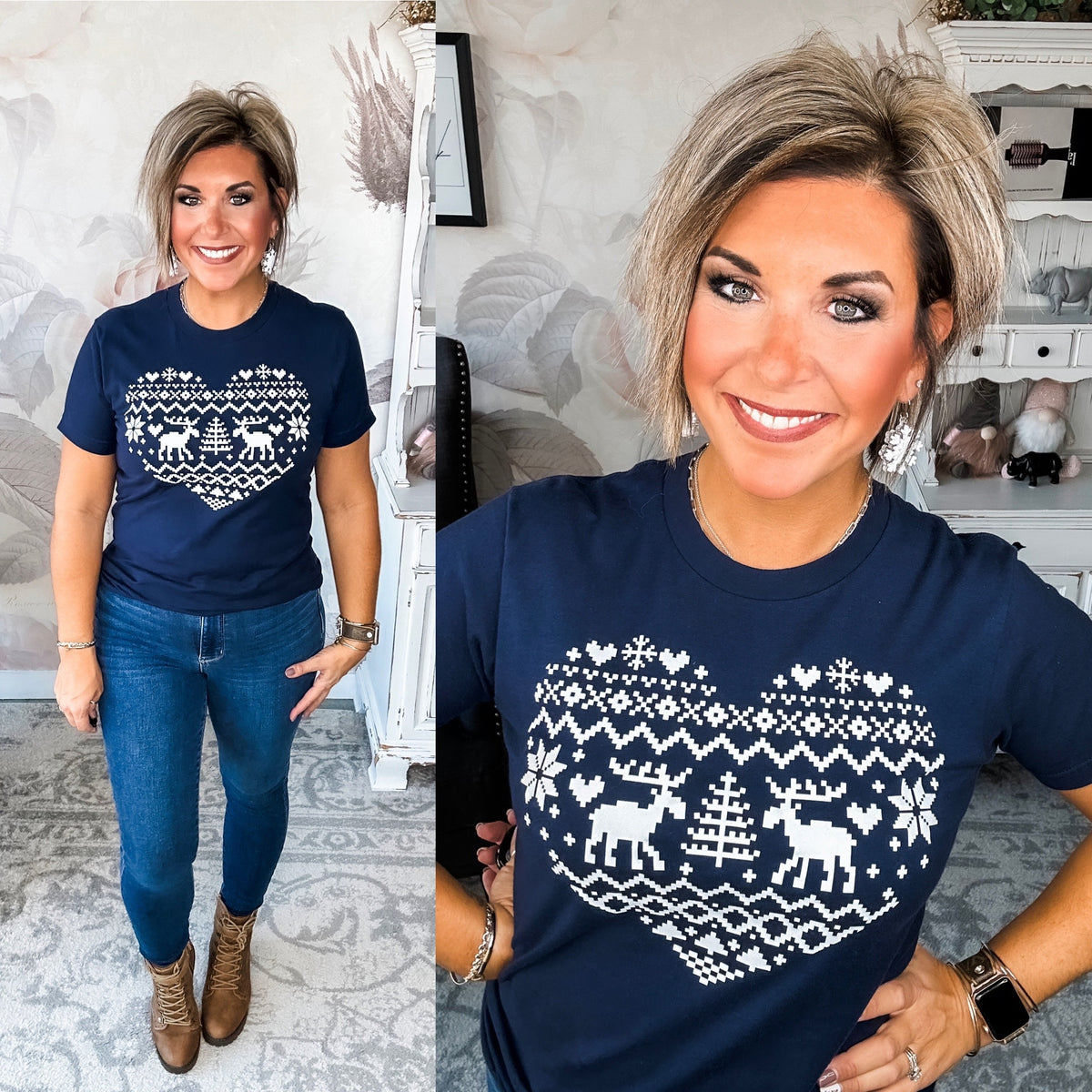 Merry Moose Christmas Heart Graphic Tee