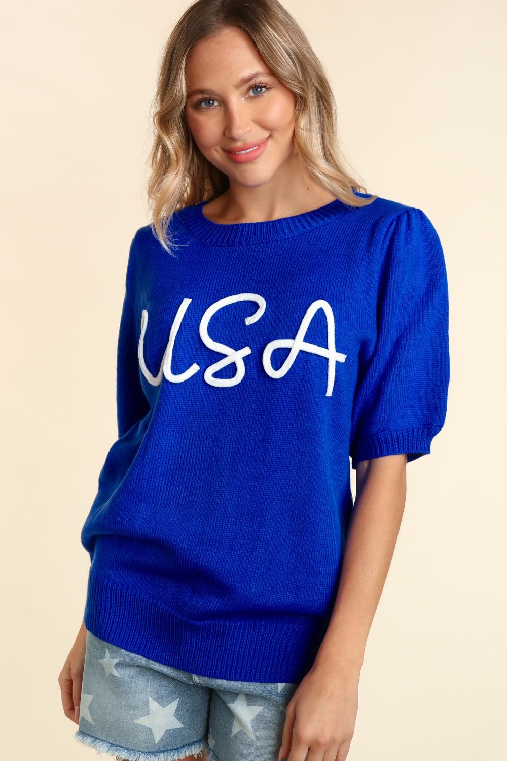 Miss Liberty USA Puff Sleeve Sweater