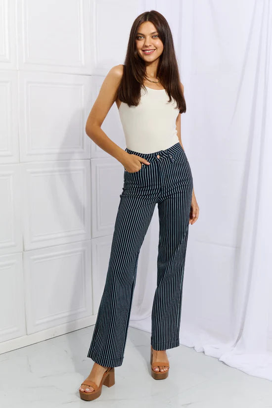 Judy Blue Tummy Control Striped Straight Leg Jeans