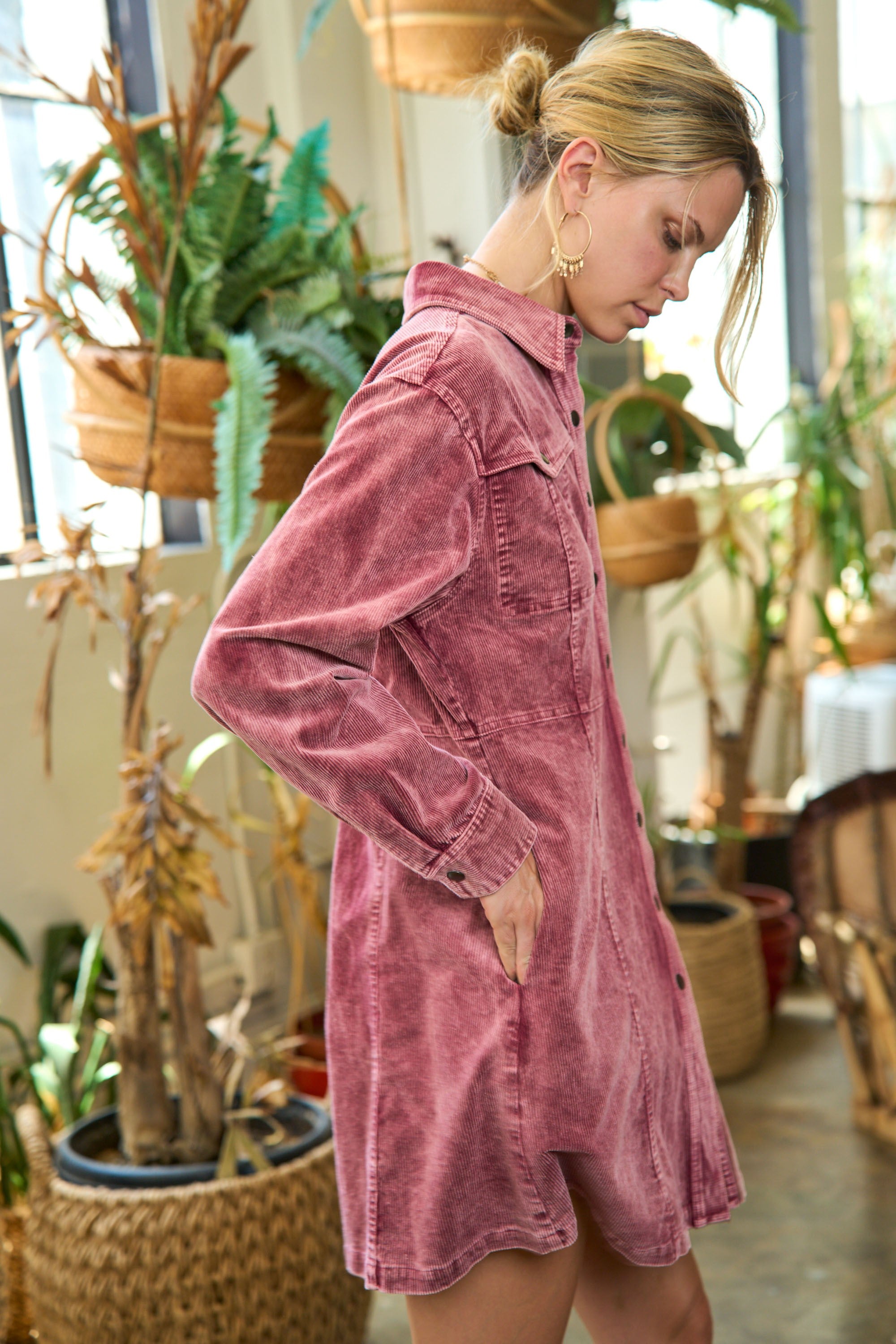 Can't Fight It Corduroy Dress - Berry