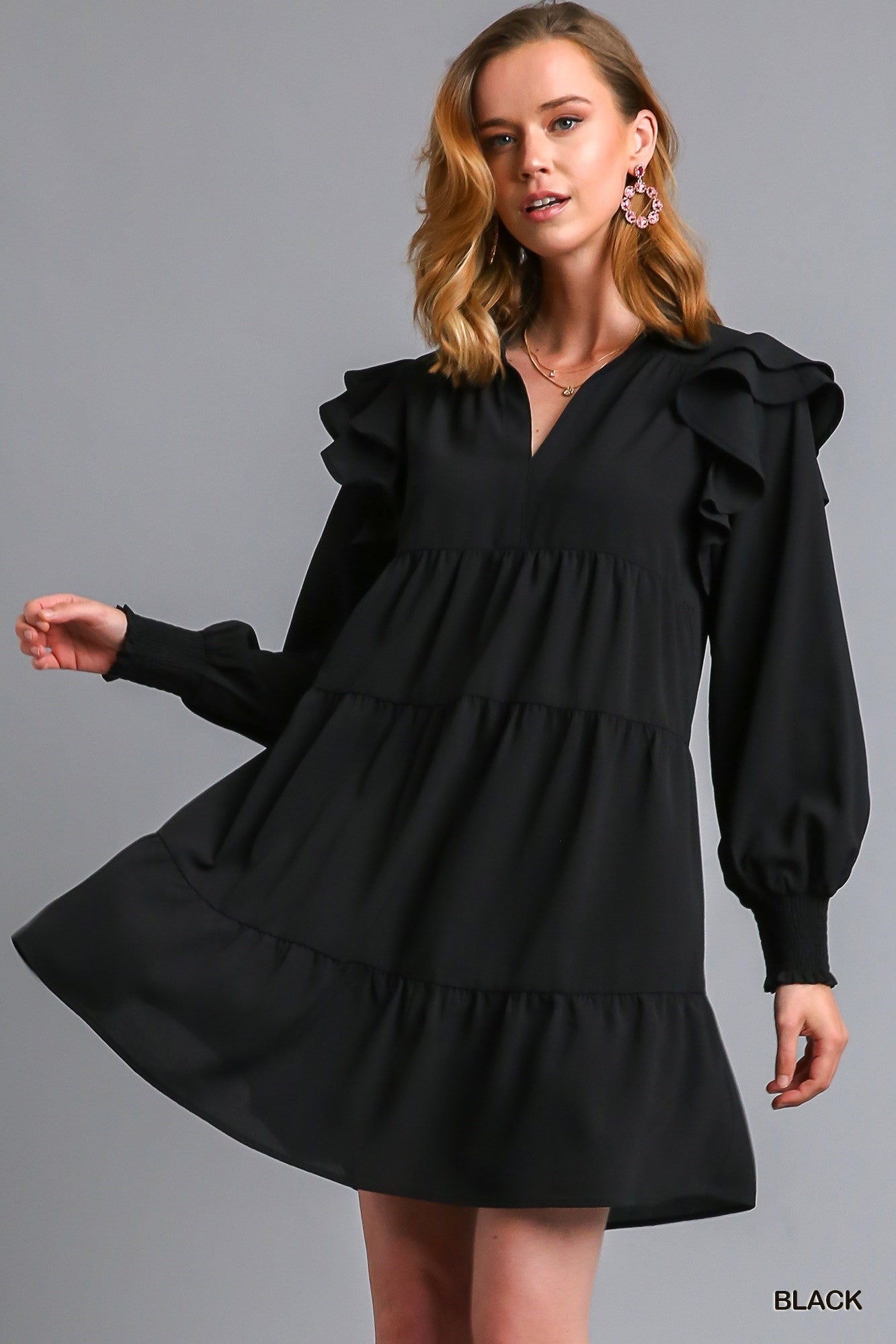 Rise Above It Long Sleeve Midi Dress - Black