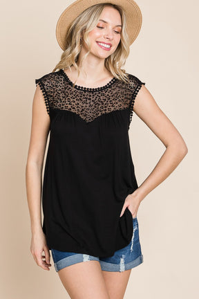 Just a Flirt Lace Detail Tank - Black