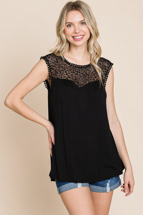 Just a Flirt Lace Detail Tank - Black