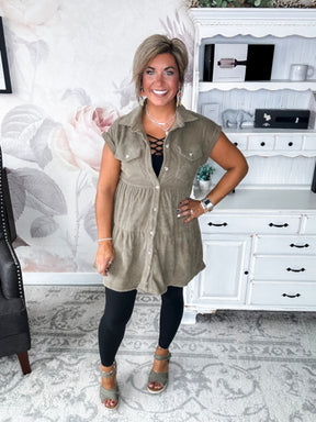 Missing Home Corduroy Dress - Olive