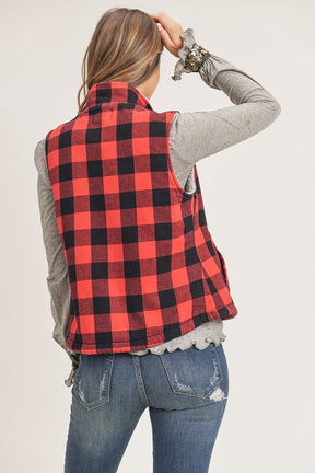 Checks Out Sherpa Vest - Red