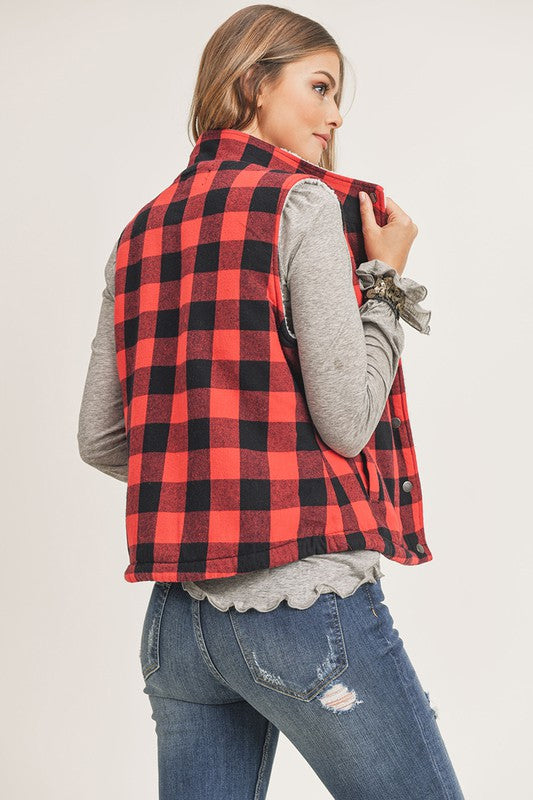 Checks Out Sherpa Vest - Red