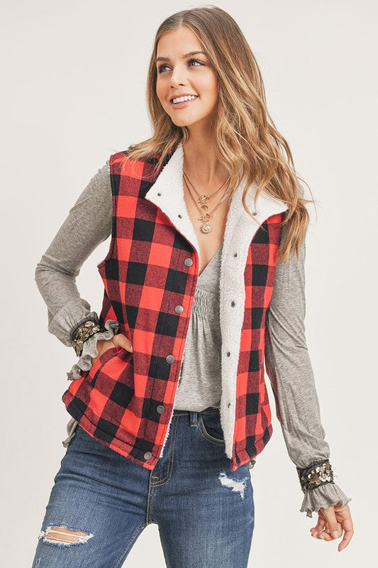 Checks Out Sherpa Vest - Red