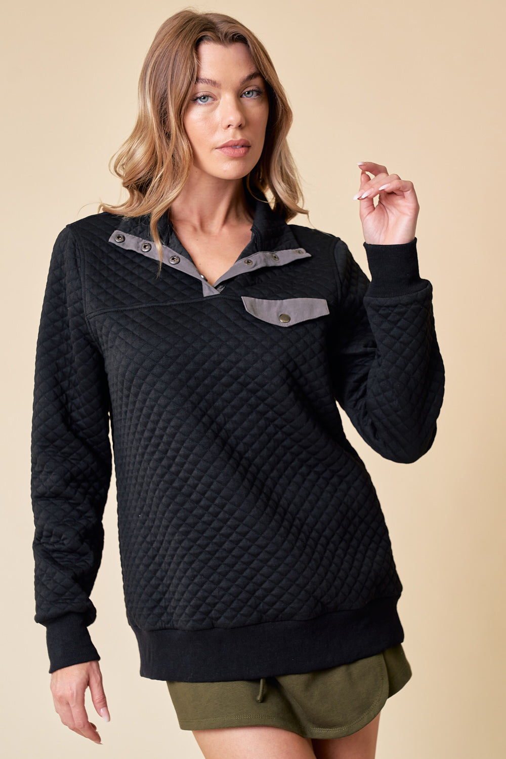 You're My Destiny Quilted Pullover - Black