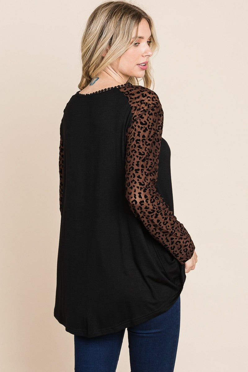 Just a Flirt Lace Detail Long Sleeve Top - Chocolate