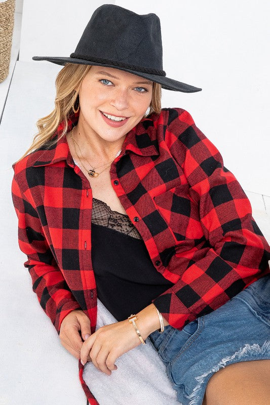 Checks Out Shacket - Red