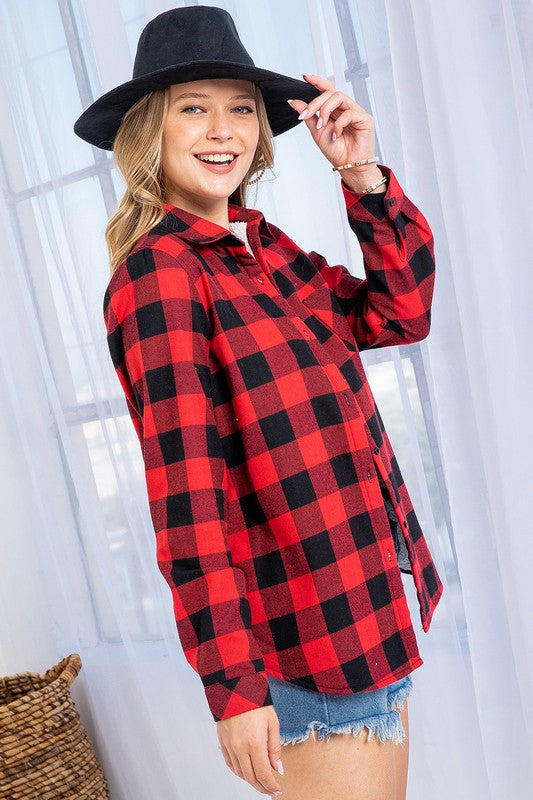 Checks Out Shacket - Red