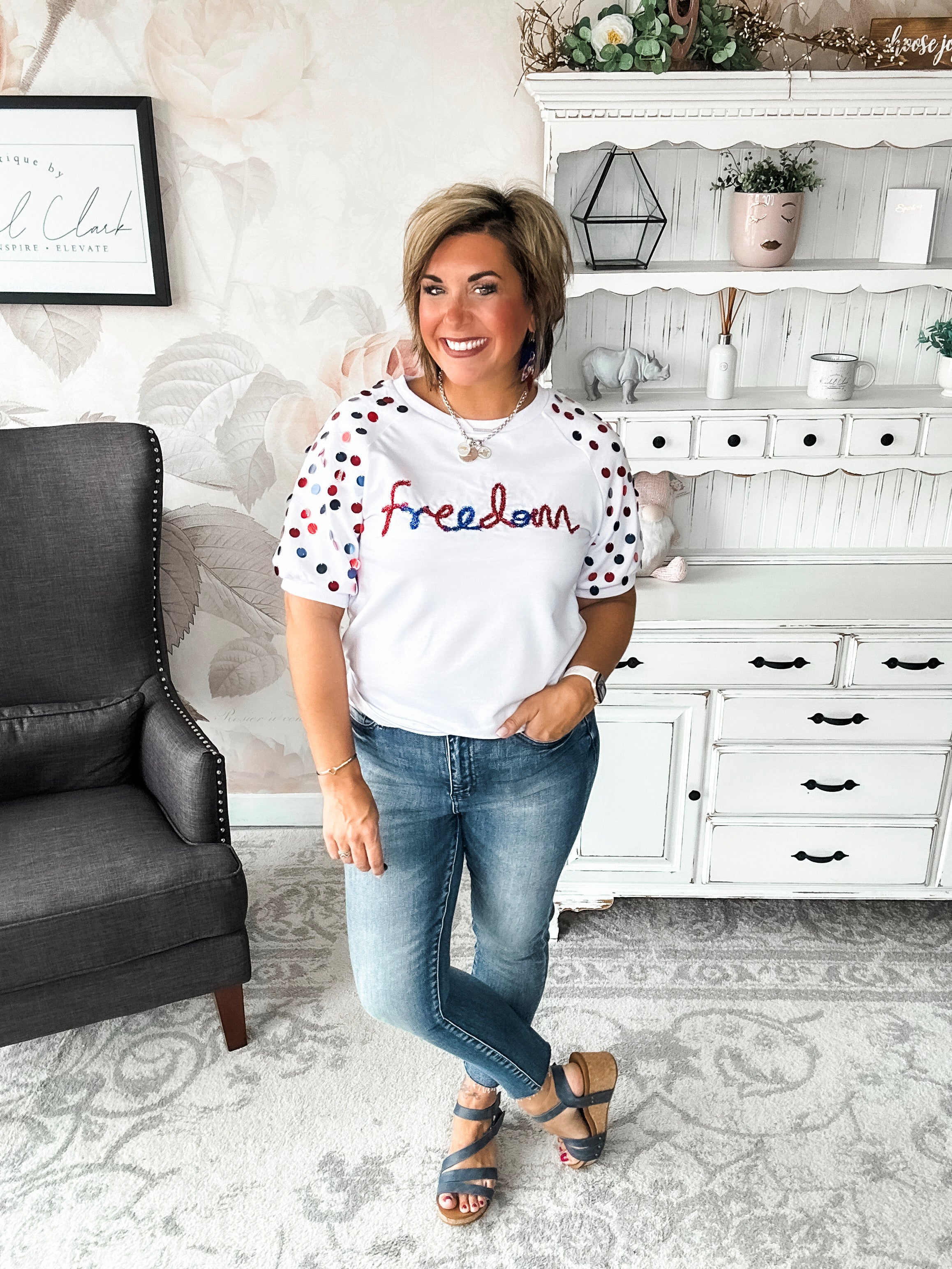 Let Freedom Ring Sequin Sleeve Top