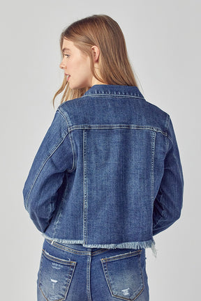 Take Me Back Frayed Hem Jean Jacket - Medium Wash