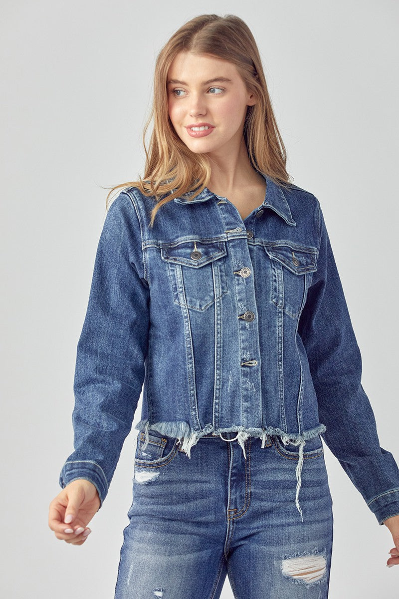 Take Me Back Frayed Hem Jean Jacket - Medium Wash