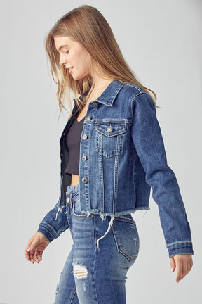 Take Me Back Frayed Hem Jean Jacket - Medium Wash