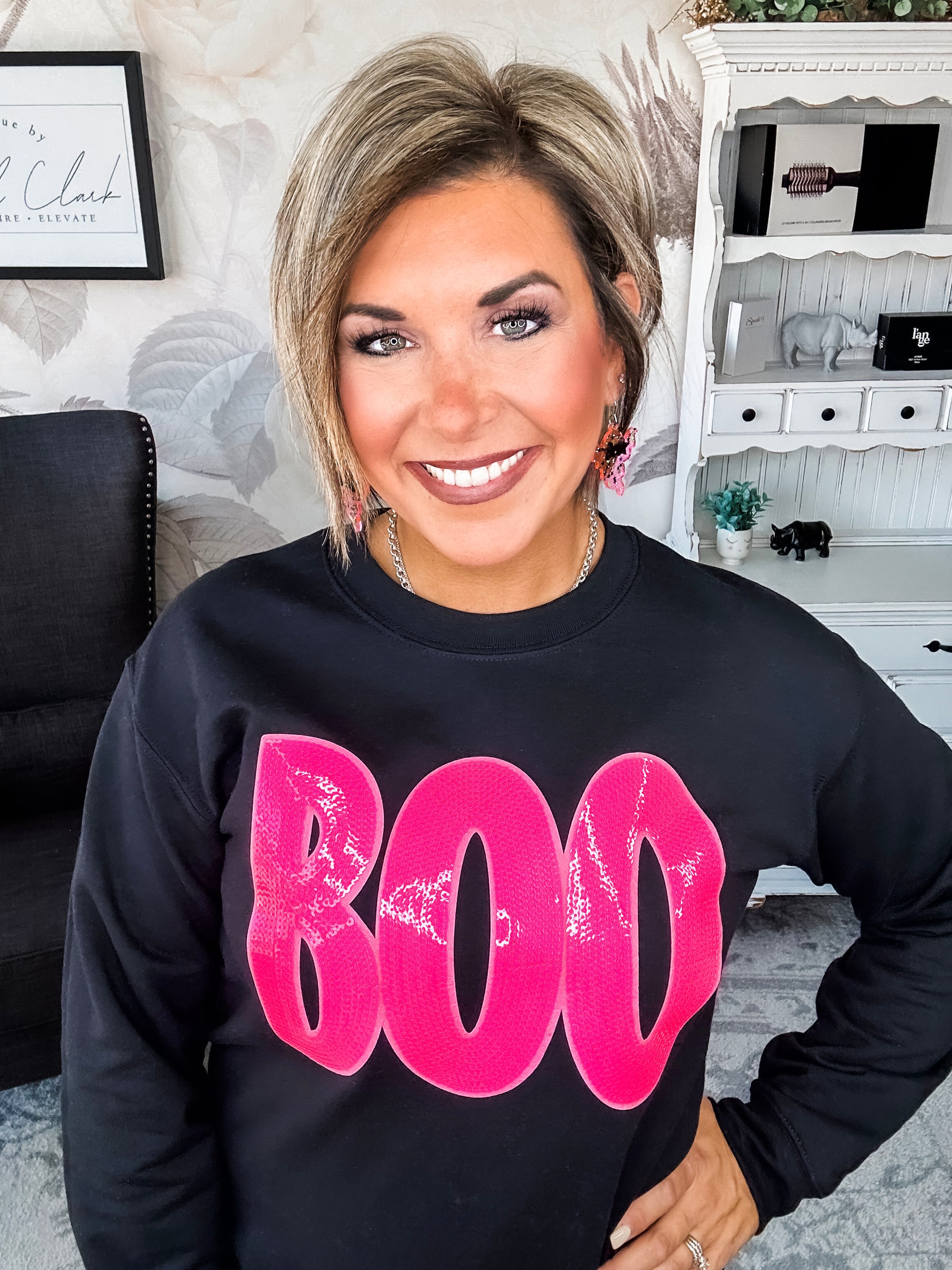 Pink Sequin BOO Sweatshirt