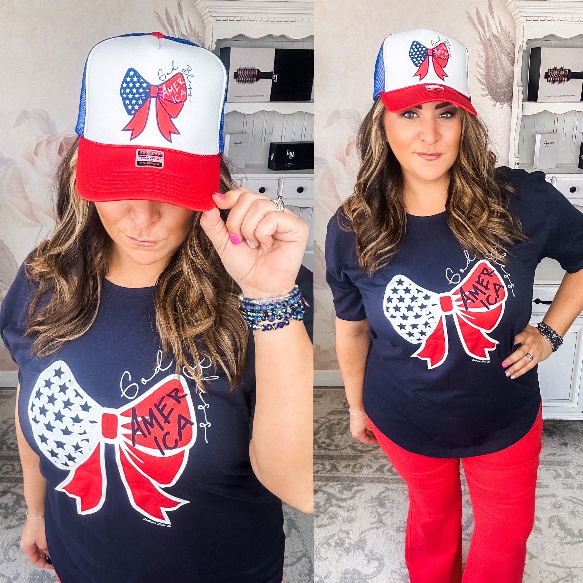 God Bless America Bow Graphic T-shirt Dress