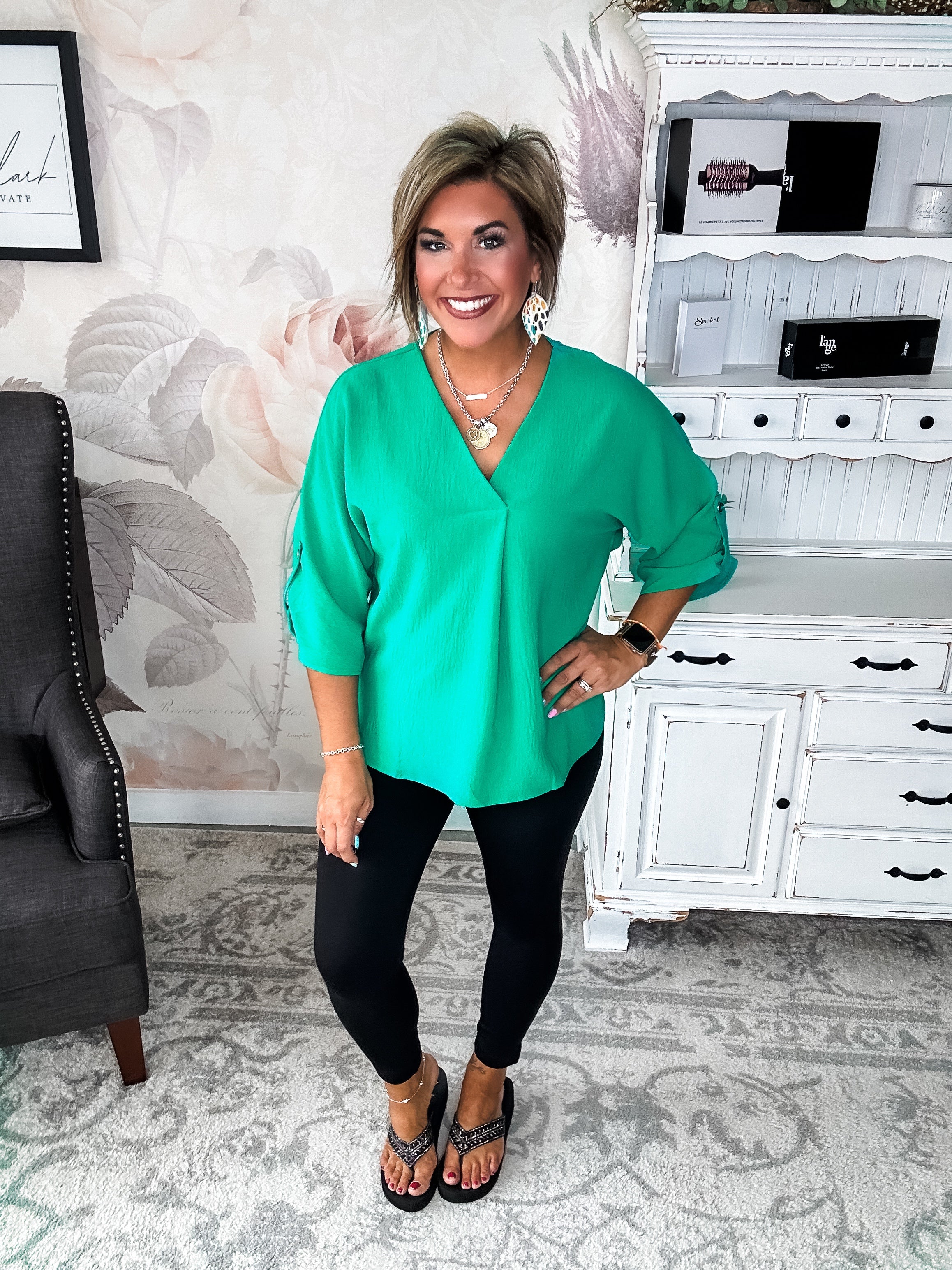 Let Me Work It Blouse - Emerald