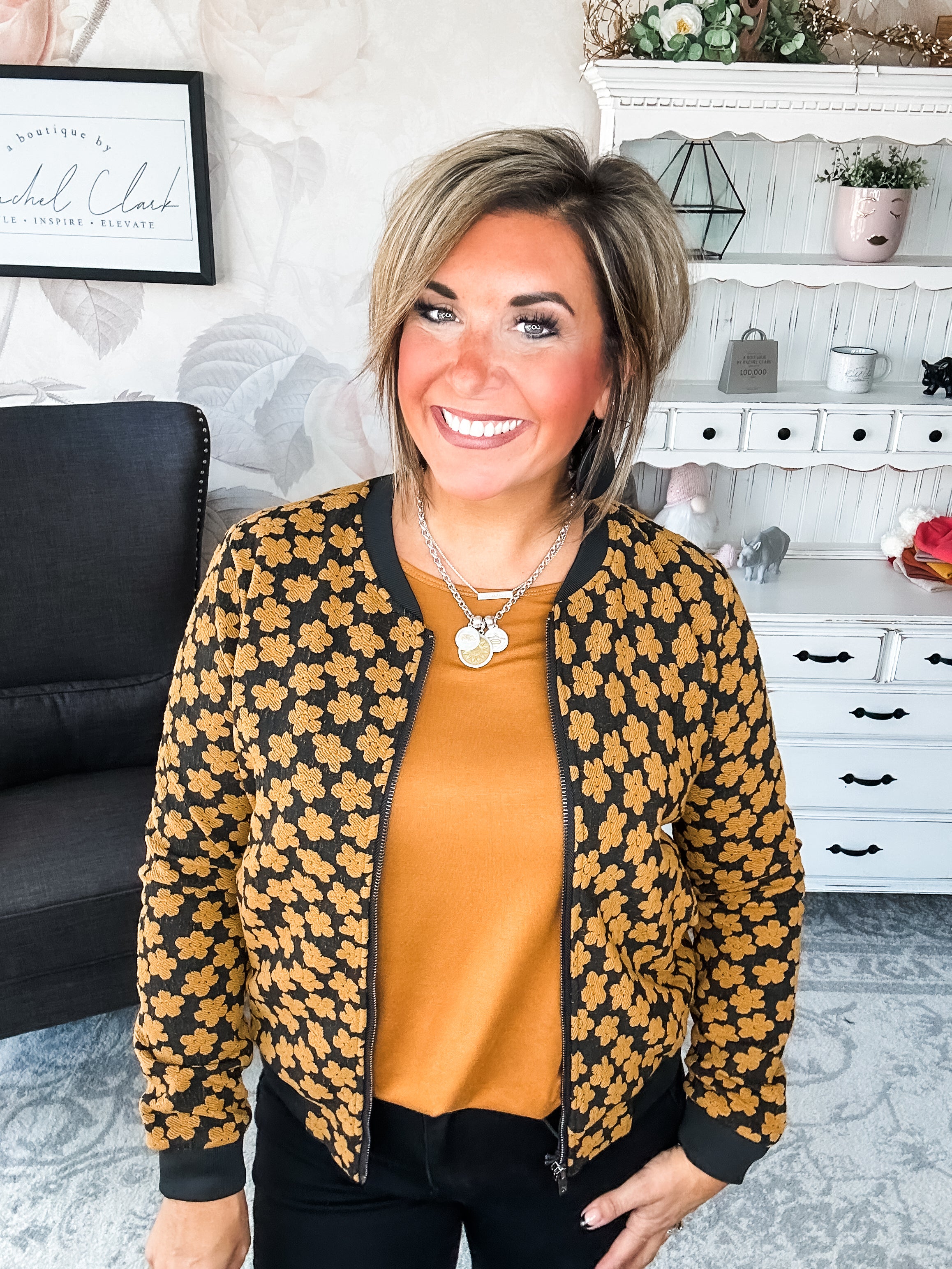 Ampersand Avenue Flower Bomb-er Jacket - Mustard