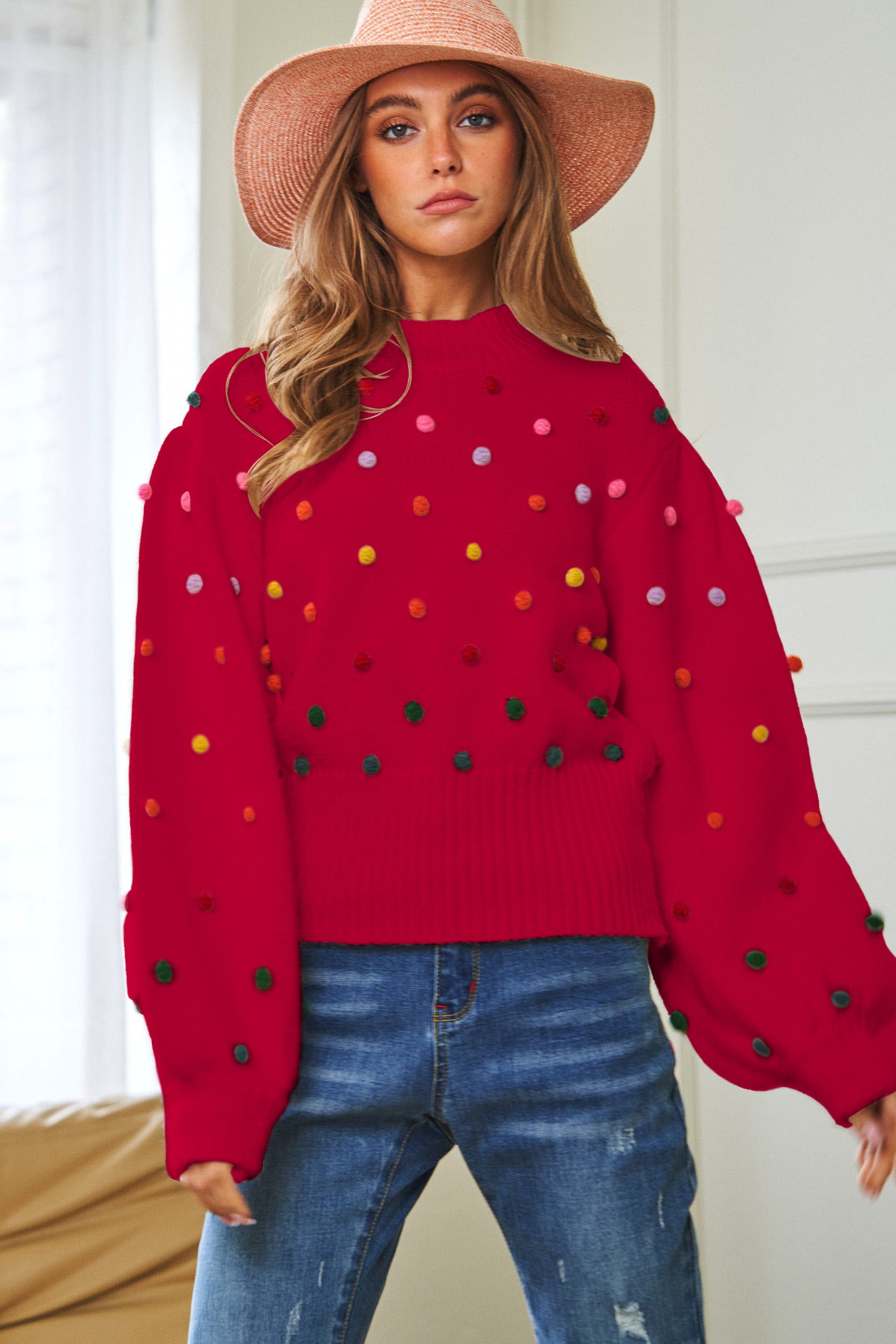 Party Isn't Over Pom Sweater - Red