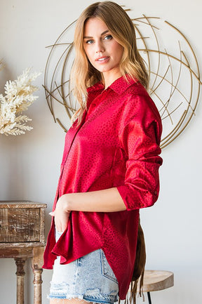 Stars Align Ditzy Dot Button Down - Ruby