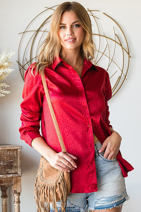 Stars Align Ditzy Dot Button Down - Ruby