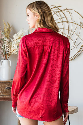 Stars Align Ditzy Dot Button Down - Ruby