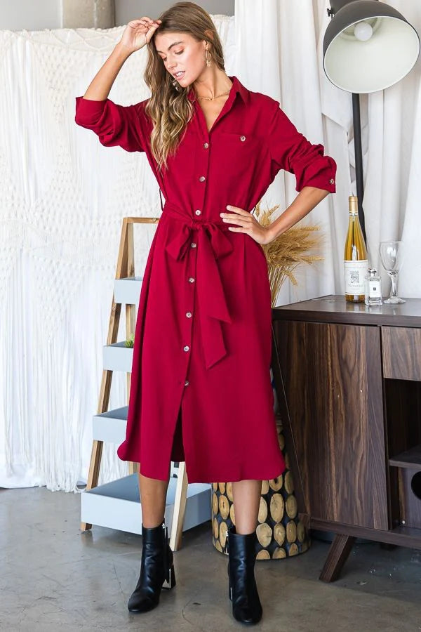 From the Top Button Down Dress - Red