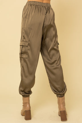 We've Been Waiting Satin Joggers - Olive