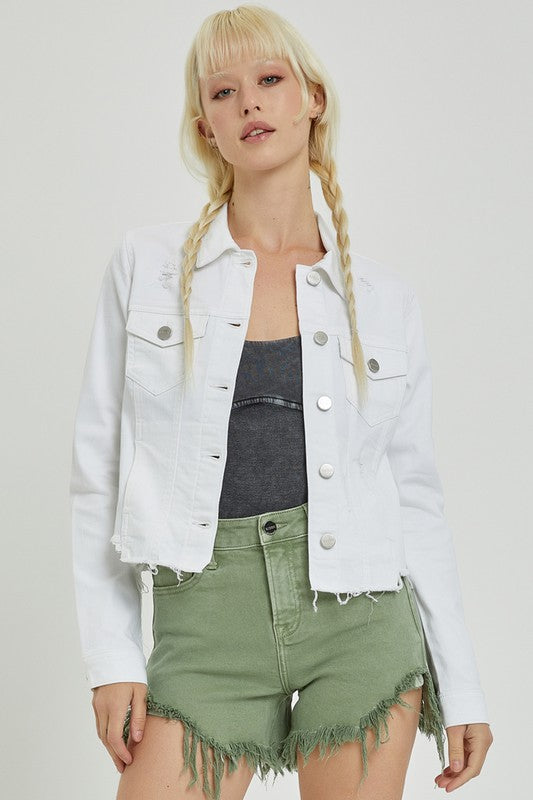 Make Me Happy Fray Hem Jean Jacket - White
