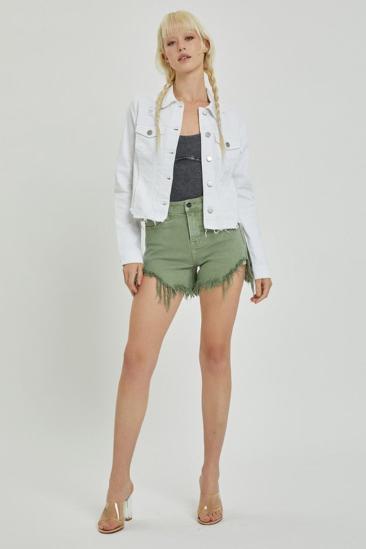 Make Me Happy Fray Hem Jean Jacket - White