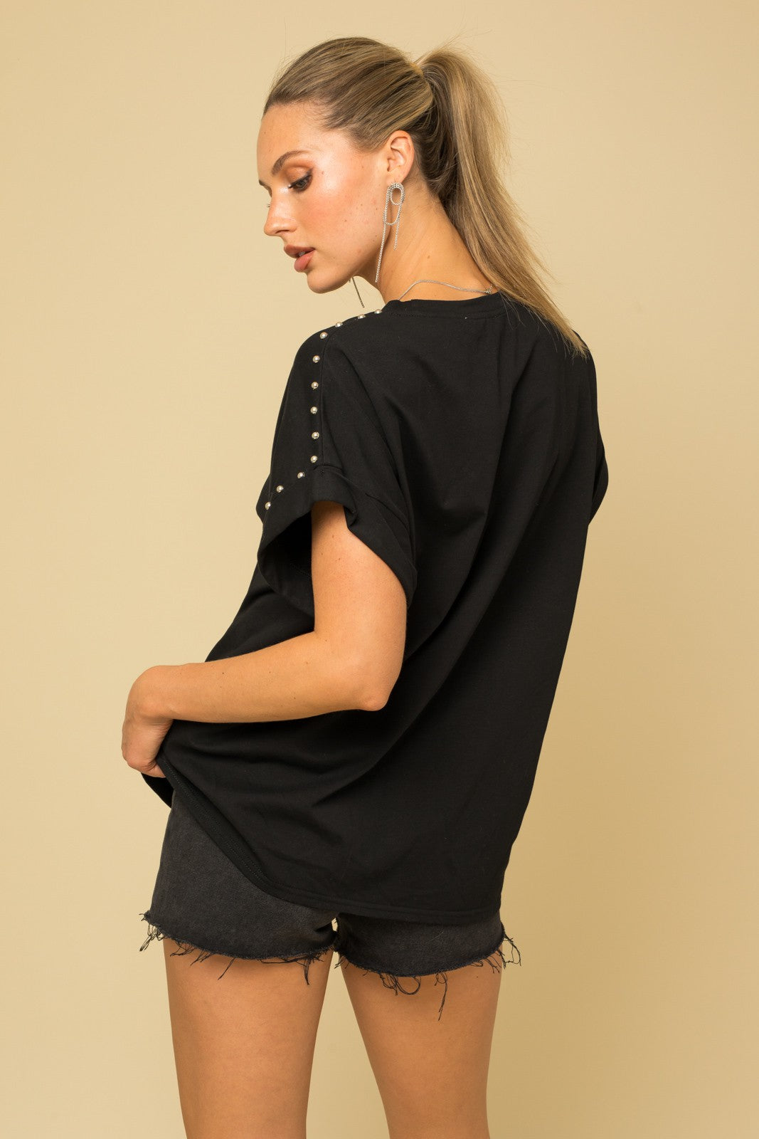 All Dolled Up Studded Tee - Black
