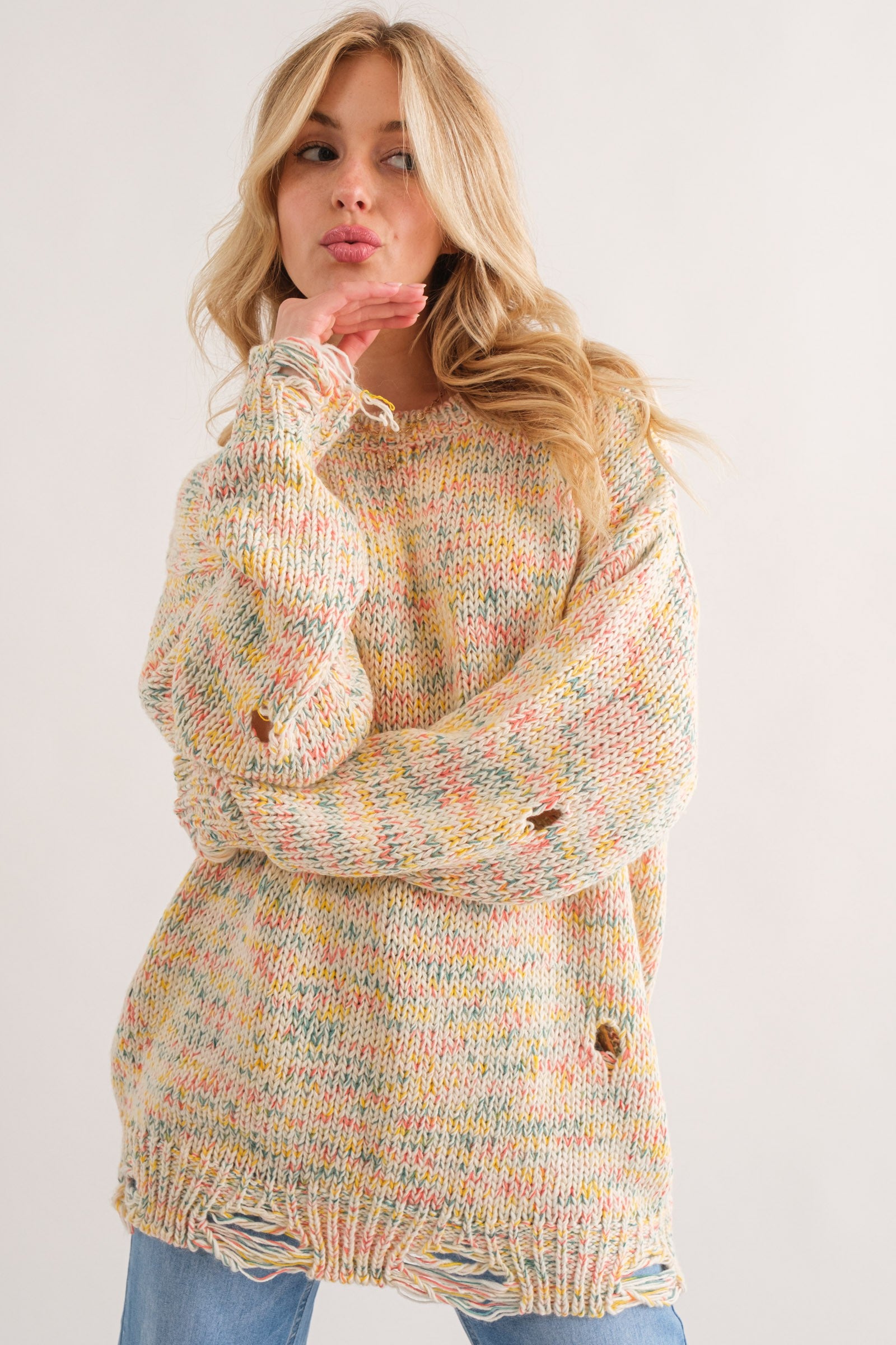 Color Your World Distressed Sweater