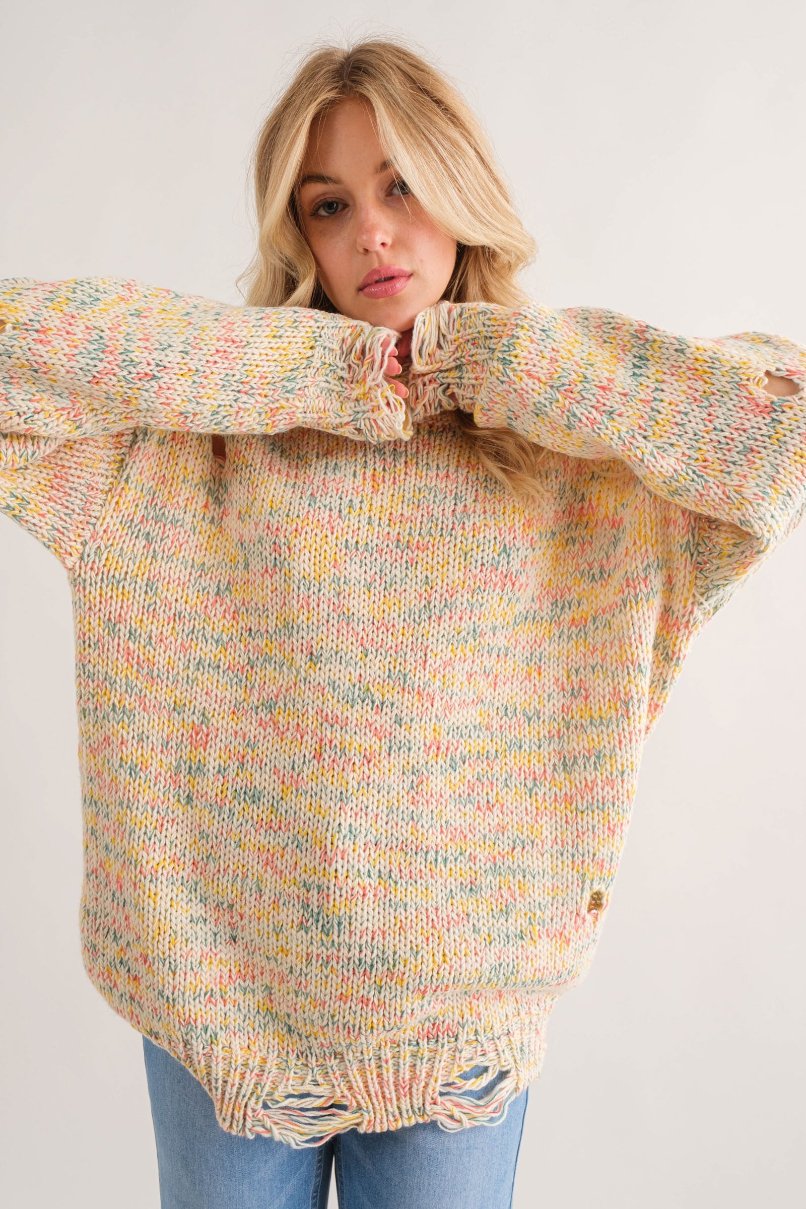 Color Your World Distressed Sweater