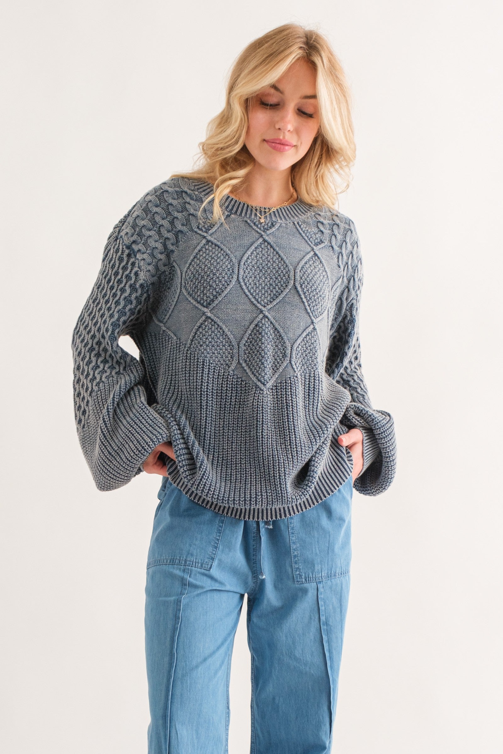 Classic Feelings Textured Sweater - Dark Teal