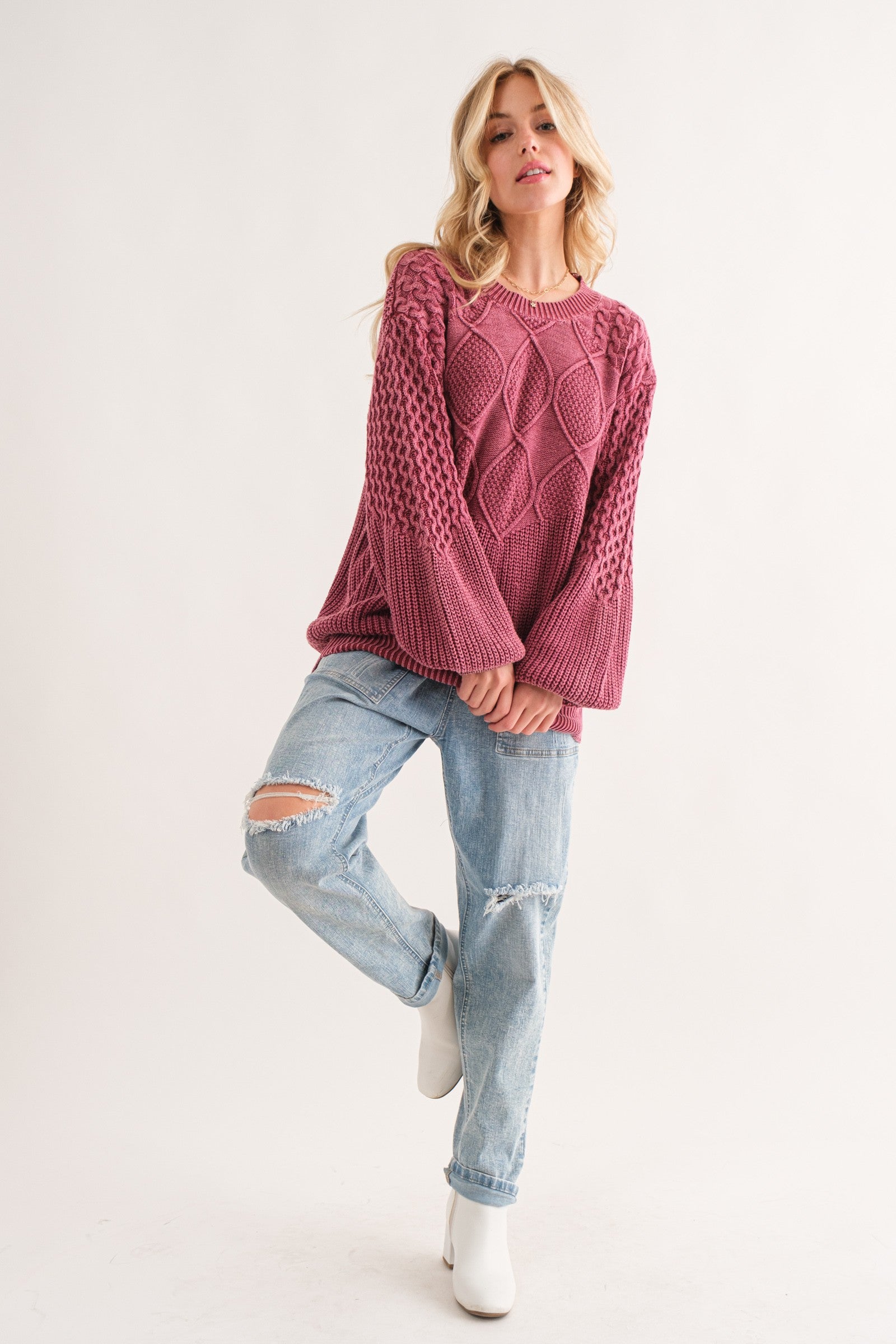 Classic Feelings Textured Sweater - Wine
